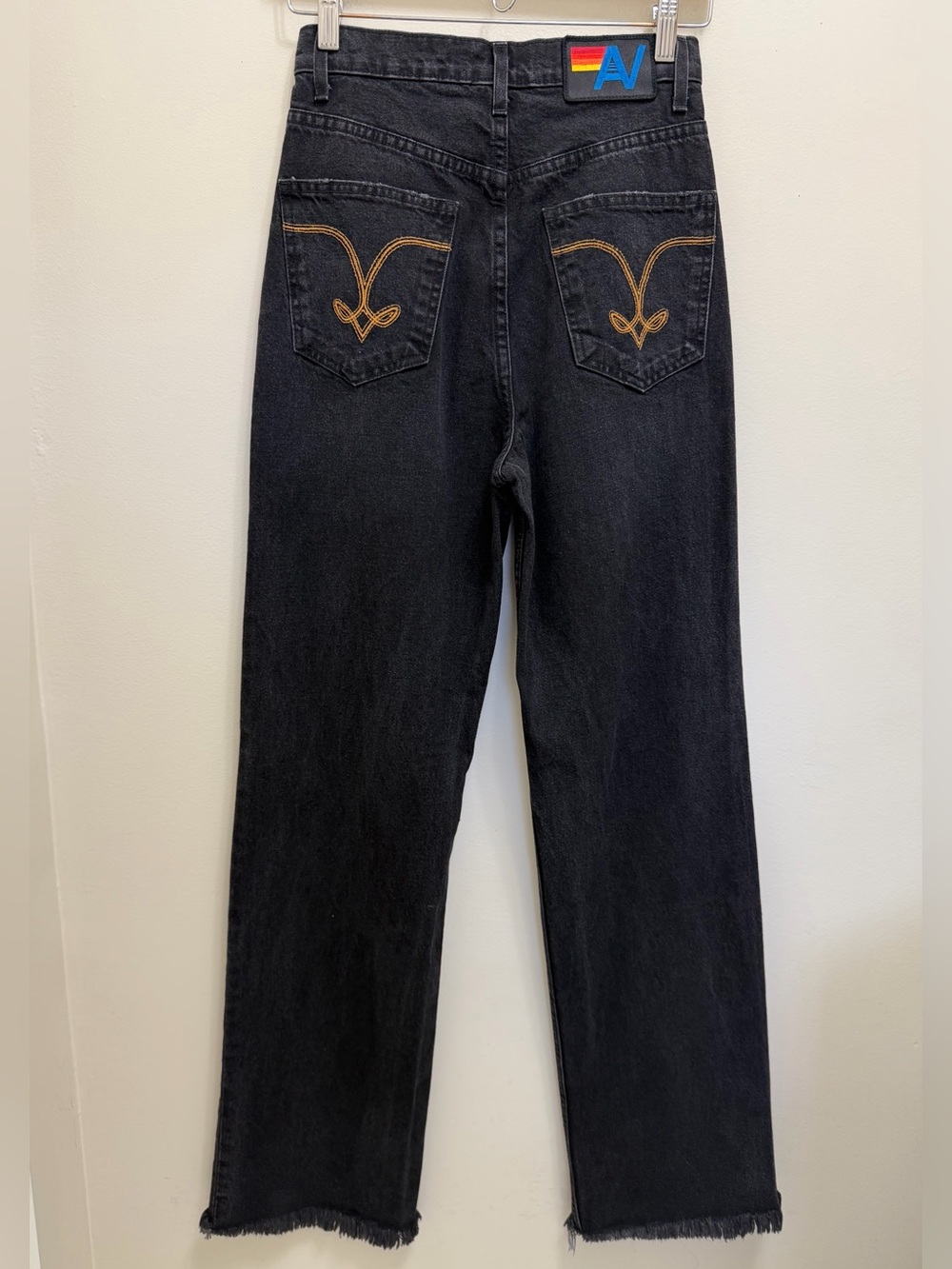 Aviator Nation Gypsy Hi Rise Wide Leg Jean Distressed Denim in Vintage Black 25 - Picture 4 of 11